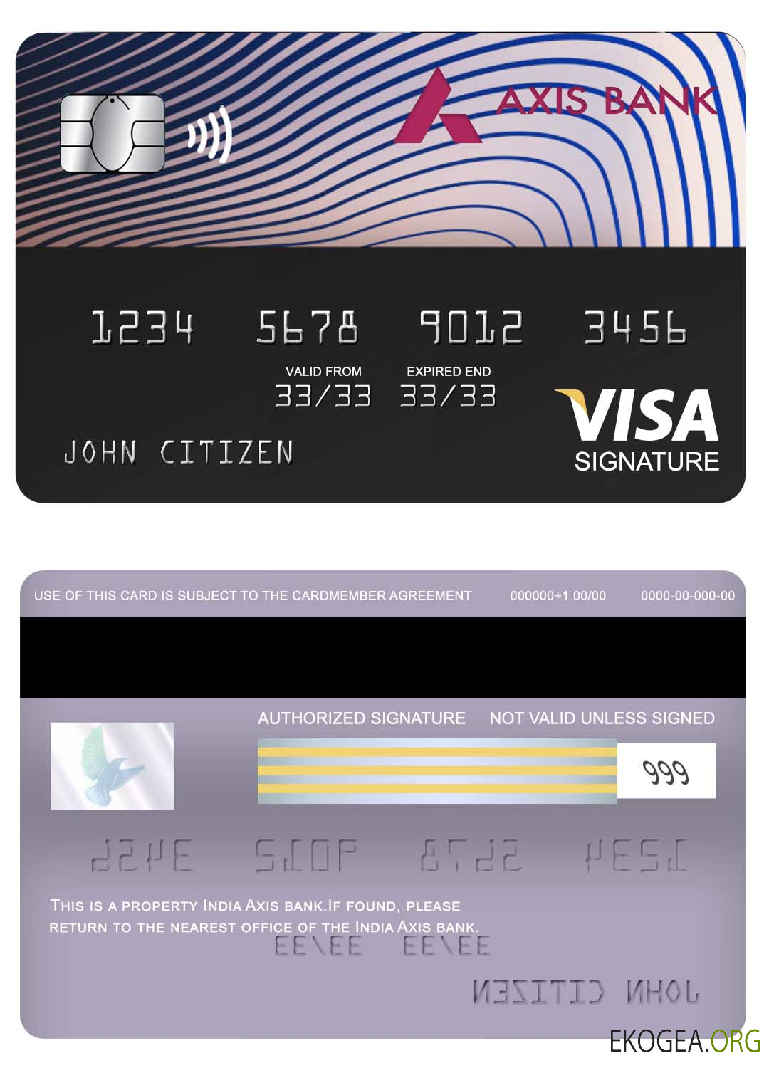 Carte de signature de visa bancaire Axis Inde